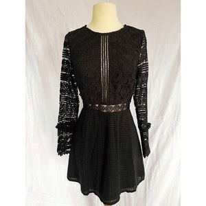 Saints + Secrets Black Long Sleeve Eyelet Dress